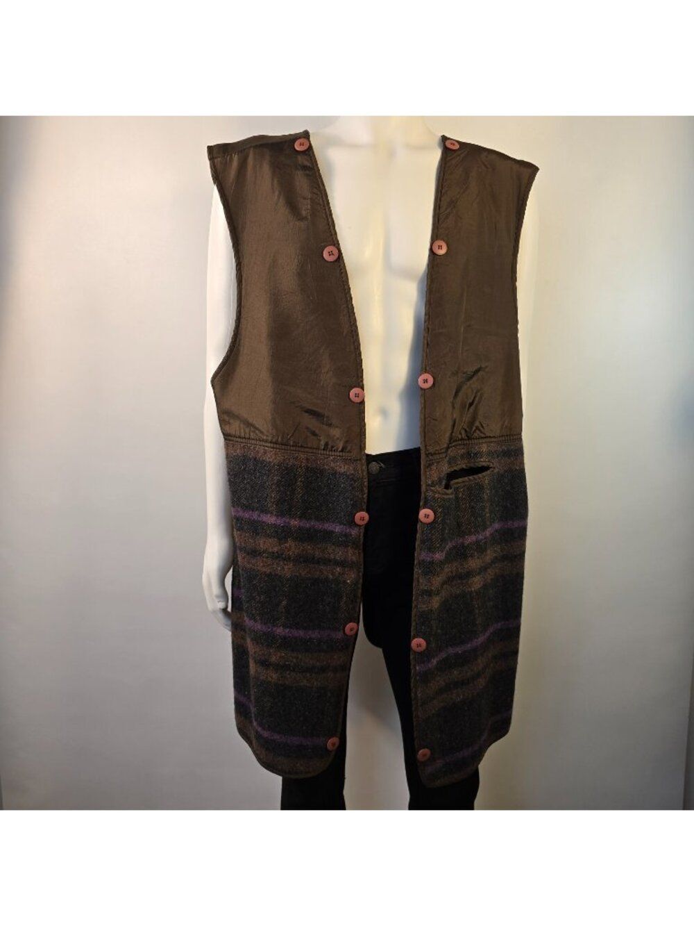 Vintage Trench Coat Insert Liner Vest Coat Insulator Brown Plaid Men's Size 44